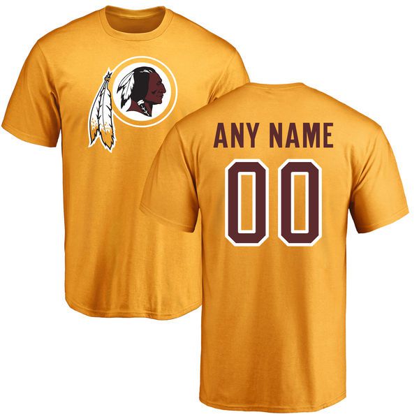 Men Washington Redskins NFL Pro Line Gold Custom Name and Number Logo T-Shirt